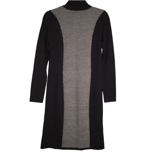 Lauren Ralph Lauren Sm Black White Sweater Dress Turtleneck Houndstooth Pullover - Picture 6 of 12